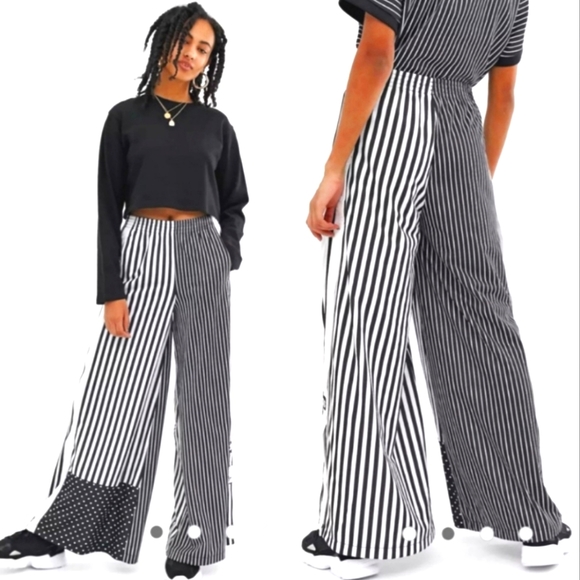adidas Originals Pants - ADIDAS Baggy High Waist Wide Pallazzo Snap Up Breakaway Patchwork Stripes  Pants